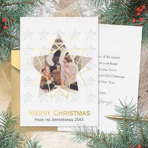 Pure Witte Geometrische Ster Gouden Kerstmis Folie Feestdagenkaart
