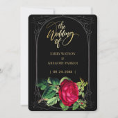 Pure zwart en goud elegantie, rode rozen save the date (Voorkant)