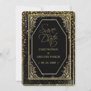 Pure zwarte en gouden elegantie ,  save the date