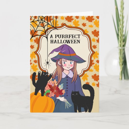 Pureffect Halloween Leuke Heks met Katten en Spin Kaart (Voorkant)
