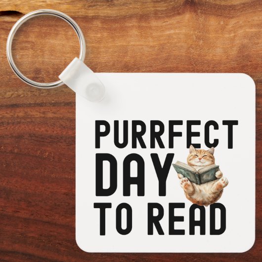 Purfect Day to Read Cat Bookworm Quote Sleutelhanger (Voorkant)