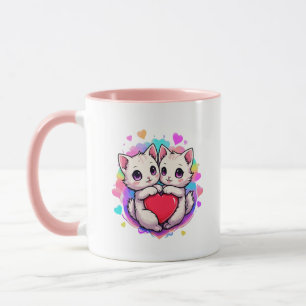 Purfect Love: Kawaii paar katten met hart Mok