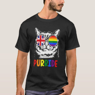 Puride Gay Pride Parade Uk Vlag Cool Kat Met Zonne T-shirt