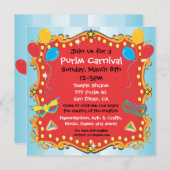 Purim Carnival Party Invitation Poster Kaart (Voorkant / Achterkant)