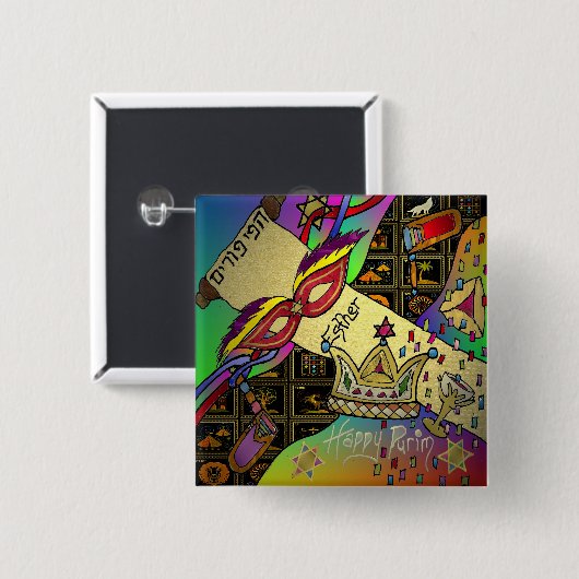 Purim Esther Celebration Art Print Square Button (Voorkant /achterkant)