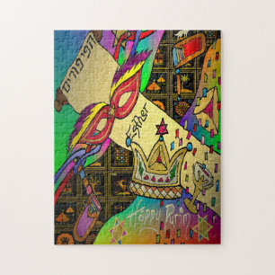 Purim Esther-viering donkere kunstprint Legpuzzel
