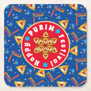 Purim Festival Jewish Holiday Gifts Hamantaschen Vierkante Kartonnen Onderzetter