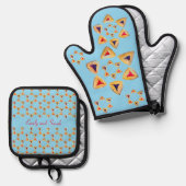 Purim Hamantaschen  Blue Ovenwant & Pannenlap Set (Voorkant / Achterkant)