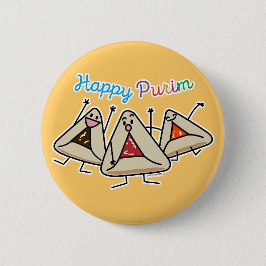 Purim hamantaschen gebakje Sameach Oznei Haman Ronde Button 5,7 Cm (Voorkant)