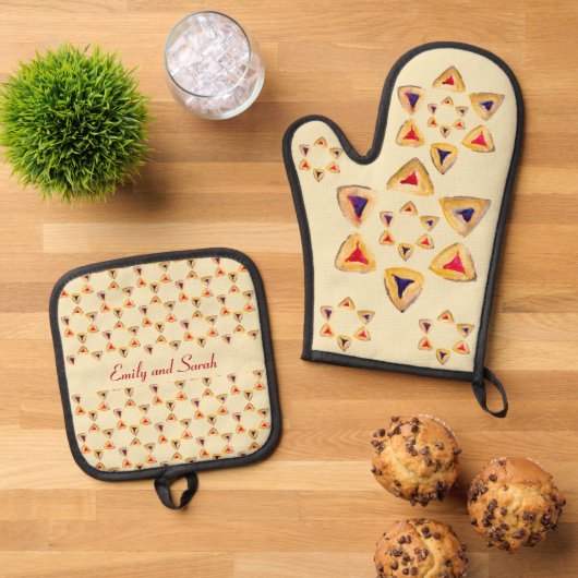 Purim Hamantaschen  Ovenwant & Pannenlap Set (Top down)