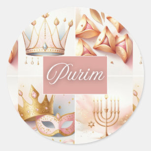 Purim Joods Esther Roze Goud Waterverf Schattig Ronde Sticker
