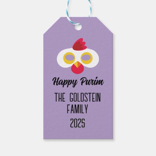 Purim kippenmasker gemaskerd kostuum cadeaulabel (Voorkant)