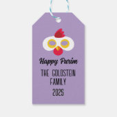 Purim kippenmasker gemaskerd kostuum cadeaulabel (Achterkant)