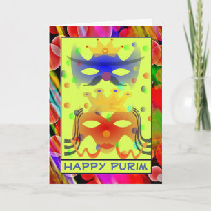 Purim Koningin Maskers Kleurrijke Hedendaagse Kaart