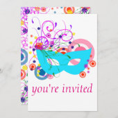 Purim Mask et Swirls Invitation (Devant / Derrière)