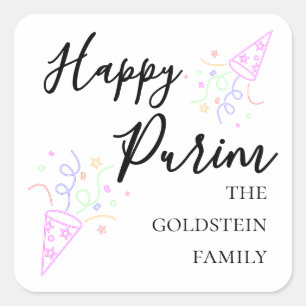 Purim Neon Feesthoofdmuts Mishloach Manot Naam Vierkante Sticker