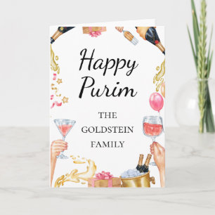 Purim rode wijn Champaign drankjes Mishloach Manot Feestdagen Kaart