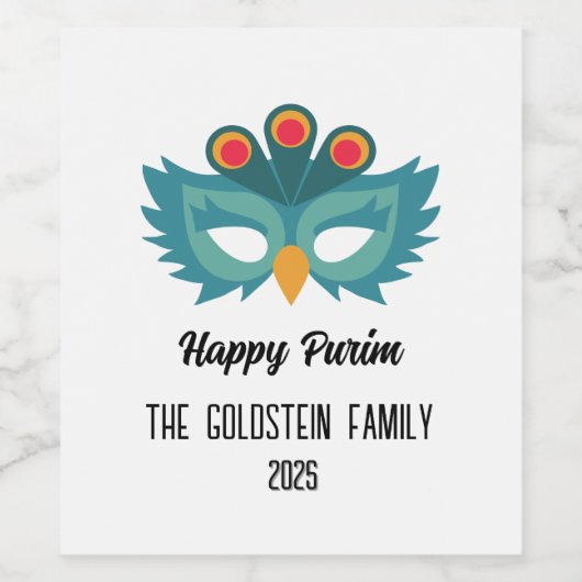 Purim uil masker gemaskerd kostuum wijn etiket (Enkel label)