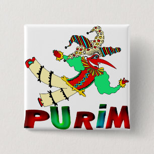 Purim Vierkante Button 5,1 Cm