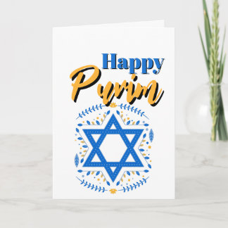 Purim wenskaart - Wit Blauw Gele Ster Kaart