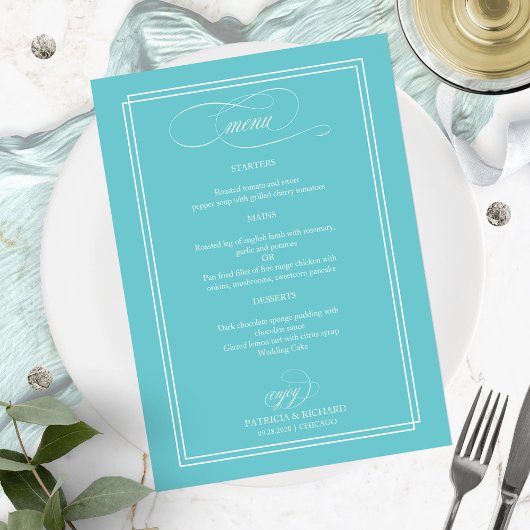 Purist Blue Elegant Wedding Menu