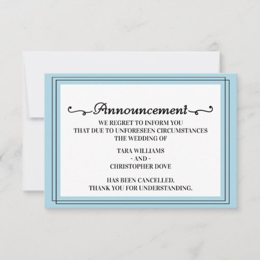 Purist Blue Mariage Faire-part carte d'annulation (Devant)