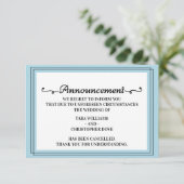 Purist Blue Mariage Faire-part carte d'annulation (Debout devant)