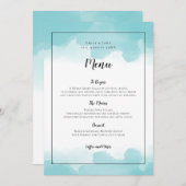 Purist Blue Waterverven Zwart Script Wedding Menu (Voorkant / Achterkant)