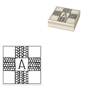 PURL KNIT CHECK 2,5" Vierkante Rubber Stamp + Init Rubberstempel