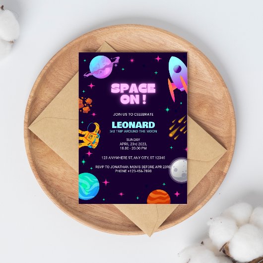 Purle Blue Space Invitation Anniversaire
