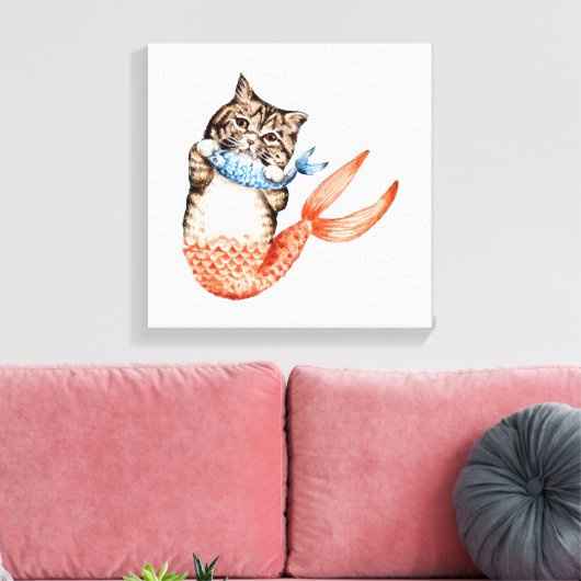 Purmaid Cat Mermaid Canvas Afdruk (Insitu (Woonkamer))
