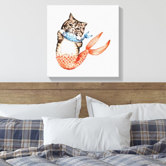 Purmaid Cat Mermaid Canvas Afdruk (Insitu (Slaapkamer))