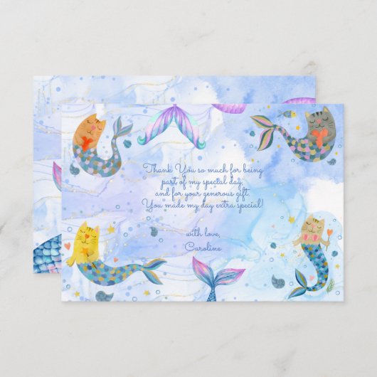 Purmaid kat zeemeermin waterverf meisje kinderen v bedankkaart (Voorkant / Achterkant)