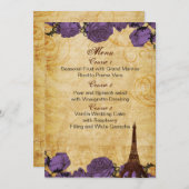 purp  eiffeltoren Paris trouwmenukaarten Menu (Voorkant / Achterkant)