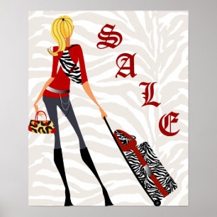 Purper Suitcase SALE Poster Zebra Leopard Red Tan