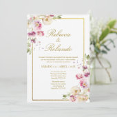 Purpl flower Elegant Wedding Invitation en espagno (Debout devant)