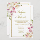 Purpl flower Elegant Wedding Invitation en espagno (Devant / Derrière)