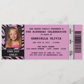 Purpl Zebra Event Ticket Birthday Party Invitation Kaart