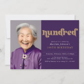 Purple 100e anniversaire de fête Invitation (Devant)
