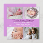 Purple 4 Photos - Faire-part de naissance (Devant / Derrière)