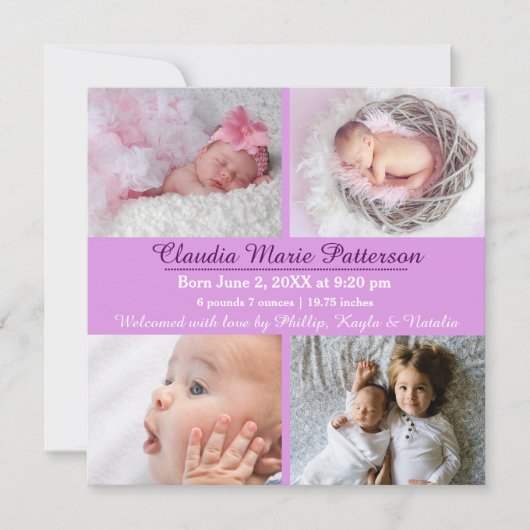 Purple 4 Photos - Faire-part de naissance (Devant)