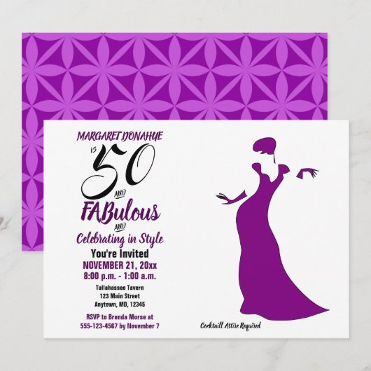 Purple 50 et FABulous Anniversday Party Invitation (Devant / Derrière)