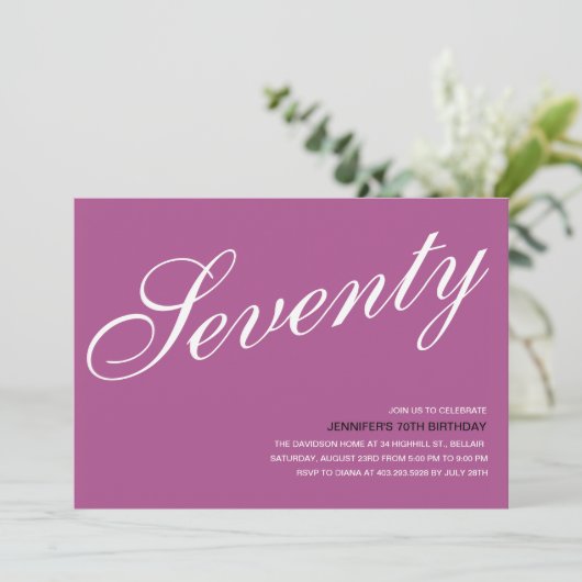 Purple 70e anniversaire Invitations (Debout devant)