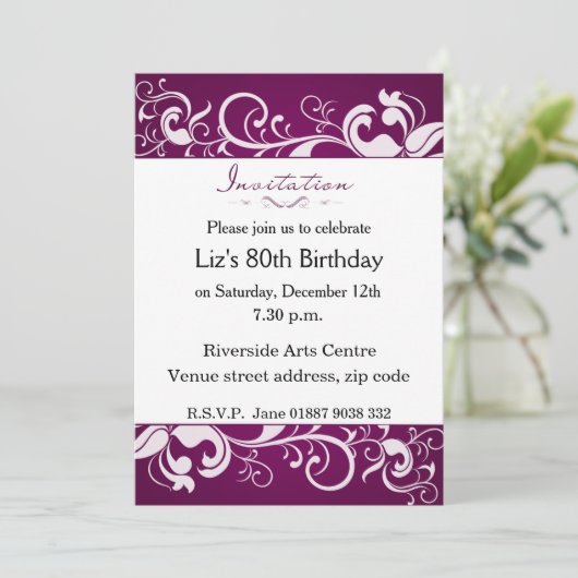 Purple 80e anniversaire Invitation (Debout devant)