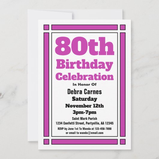 Purple 80e anniversaire Invitation (Devant)