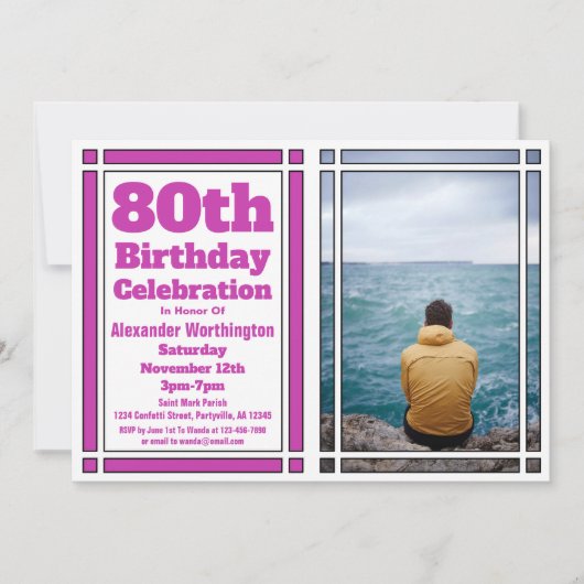 Purple 80e anniversaire Invitation de fête (Devant)
