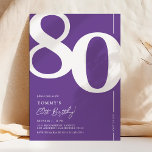 Purple 80th Birthday Party Invitation<br><div class="desc">Invitations tendance violet 80ème anniversaire avec le numéro '80' dans une grande police serif audacieuse,  et un modèle invitation moderne facile à personnaliser.</div>