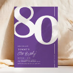 Purple 80th Birthday Party Invitation<br><div class="desc">Voici une invitation à la fête du 80e anniversaire, violet et blanc tendance, qui allie harmonieusement le charme de l'ancien au caractère audacieux de la police serif numéro '80' avec un modèle moderne et convivial. Cette invitation n'est pas seulement une carte, c'est un souvenir significatif de chérir le jalon de...</div>
