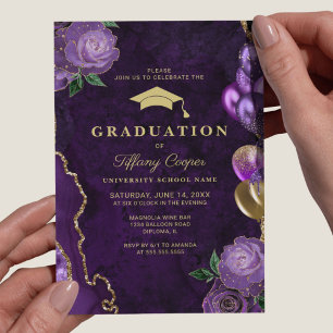 Purple Agate Photo Graduation Party Invitation