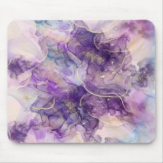 Purple Alcohol Ink & Gold Vein Aesthetic Mousepad Muismat